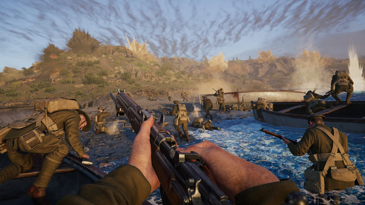 ภาพการยกพลขึ้นบกที่ชายหาด Anzac Cove ในเกม Gallipoli