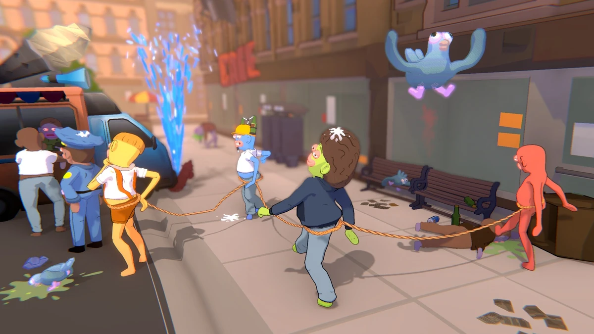 ภาพตัวละครในเกม Friendly Steps กำลังพยายามทรงตัวและก้าวขาทีละข้างบนสะพานไม้