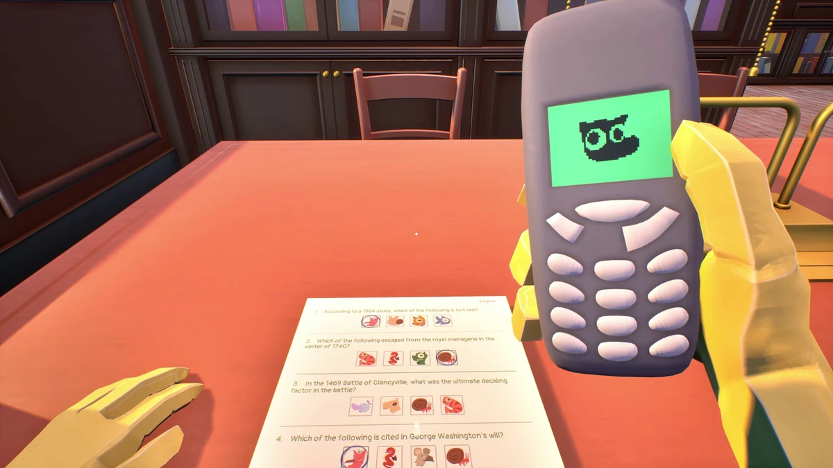 มุมมองการแอบใช้โทรศัพท์มือถือยุค 90 ข้างกระดาษข้อสอบในเกม Finals Week