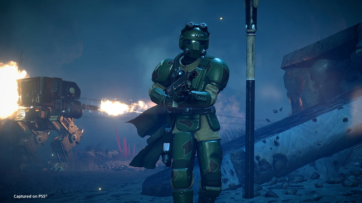 ชุดเกราะ TG-8 Sharpshooter สไตล์ Cadian Kasrkin ในเกม Helldivers 2