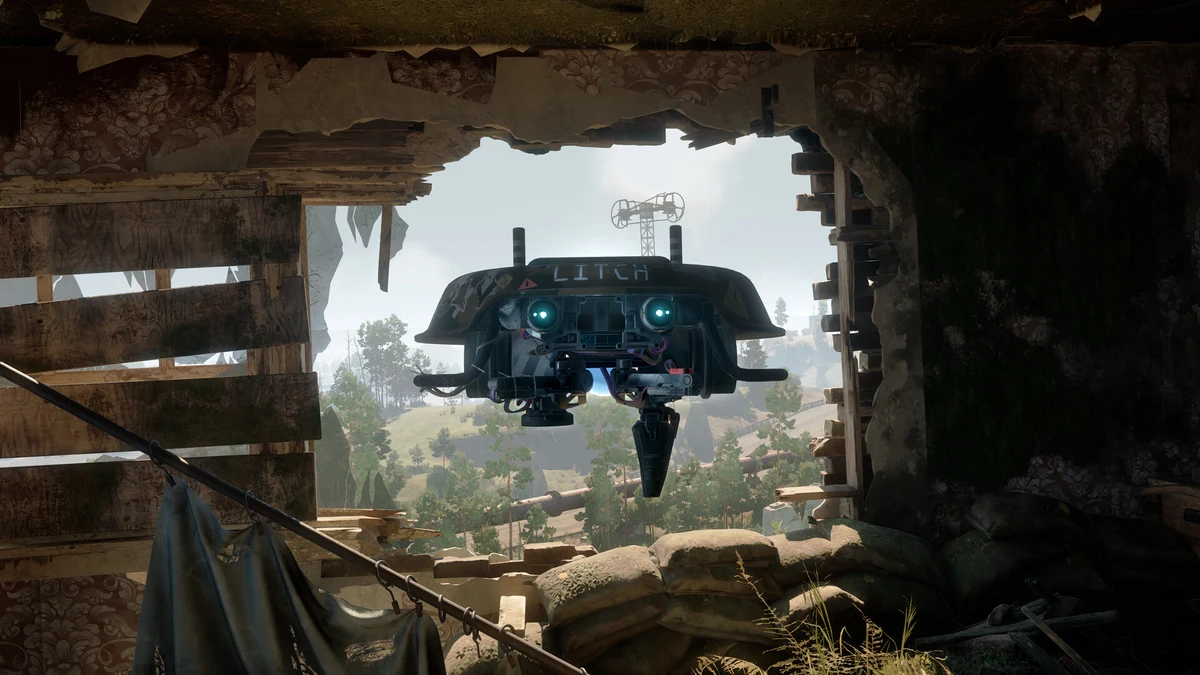 โดรน Needle ลอยตัวสำรวจพื้นที่ผ่านช่องกำแพงซากอาคารในเกม TankRat