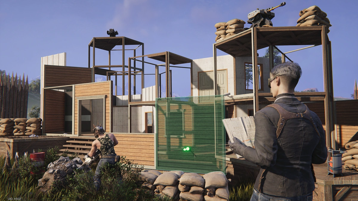 ผู้เล่นกำลังใช้พิมพ์เขียววางโครงสร้างบ้านพัก Sanctuary ในเกม Once Human