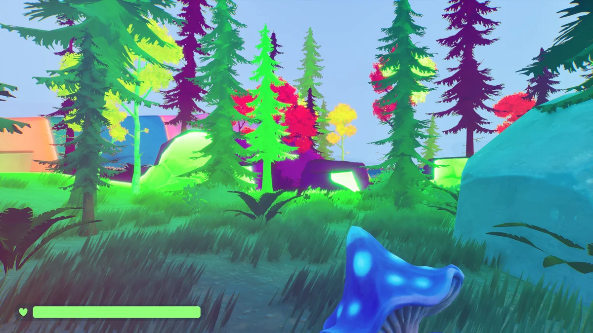 ไบโอมป่าเรืองแสงสีนีออนหลากสีสันพร้อมเห็ดเรืองแสงสีฟ้าสดใสในเกม Water You Doing