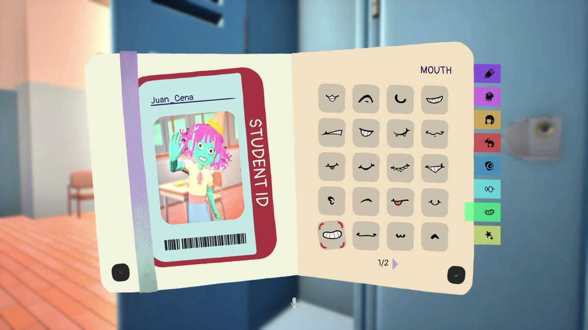 หน้าต่างสมุด Student ID สำหรับปรับแต่งใบหน้าและเครื่องแต่งกายในเกม Finals Week
