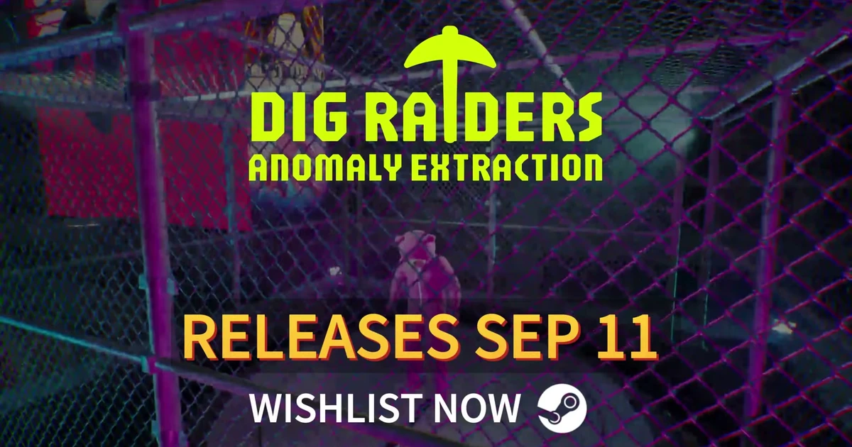 ภาพคีย์อาร์ตหลักอย่างเป็นทางการของเกม DIG Raiders: Anomaly Extraction พร้อมโลโก้ชื่อเกม