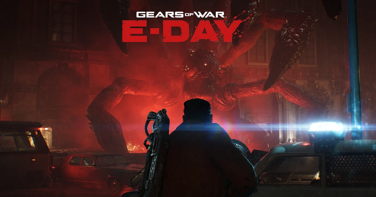 ภาพปก Gears of War: E-Day แสดง Marcus Fenix และโลโก้เกม