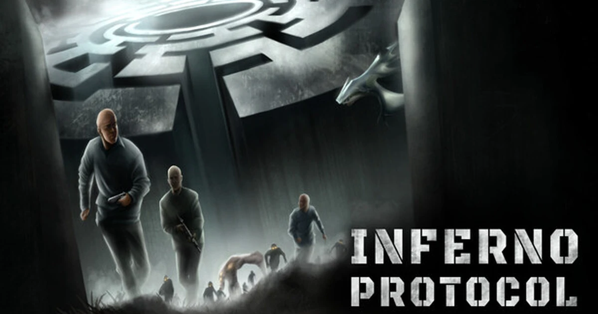 ภาพปกบทความข่าว Inferno Protocol แสดงภาพคีย์อาร์ตตัวละครสวมหน้ากากถืออาวุธในเขาวงกตมืด