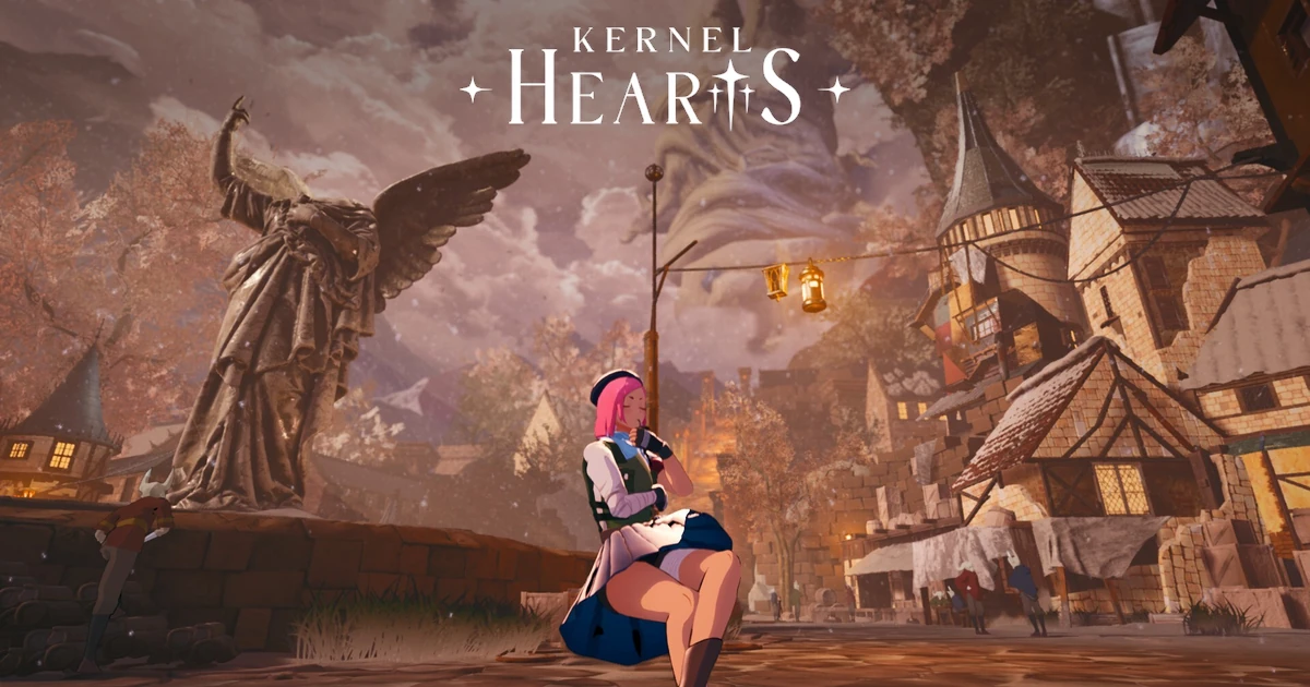 ภาพปกเกม Kernel Hearts แสดงตัวละครสาวน้อยเวทมนตร์แอนดรอยด์และหอคอยบาเบล