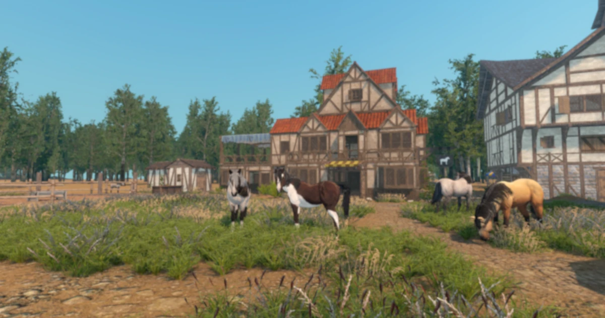 ภาพคีย์อาร์ตทางการเกม Medieval Horse Dealer Simulator พร้อมโลโก้เกมบน Steam