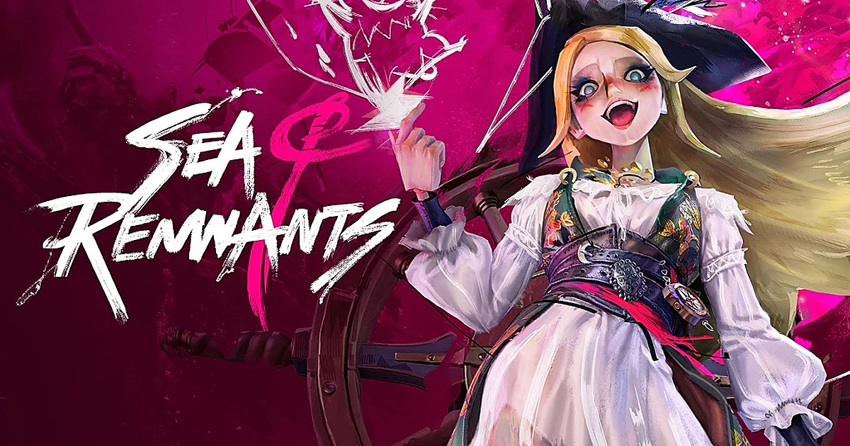 ภาพคีย์อาร์ตทางการเกม Sea of Remnants แสดงตัวละครกะลาสีสาวหุ่นเชิดและโลโก้ชื่อเกม