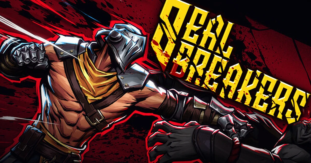 ภาพคีย์อาร์ตทางการพร้อมโลโก้ชื่อเกม Sealbreakers แสดงนักรบภาคีไร้หน้าปล่อยหมัดเพลิงเข้าใส่ฝูงศัตรูในโลกดาร์กแฟนตาซี