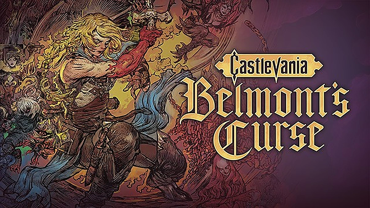 ภาพแบนเนอร์ทางการและโลโก้ของเกม Castlevania: Belmont's Curse