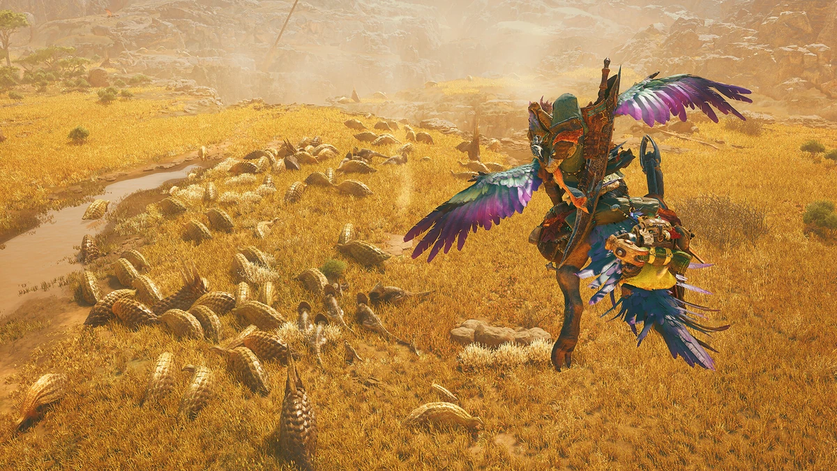 เหล่านักล่าขี่สัตว์พาหนะ Seikret ออกสำรวจทุ่งกว้างใน Monster Hunter Wilds