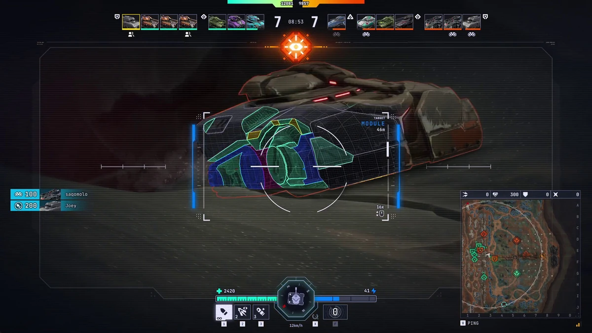 กล้องเล็งขยายภาพรถถังพร้อมกรอบสีและข้อความ TARGET MODULE