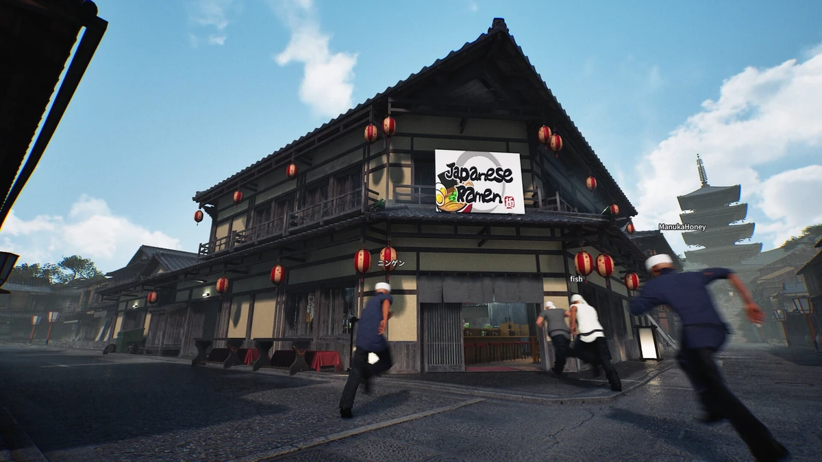 อาคารร้านราเม็งสองชั้นริมถนนในเกม
