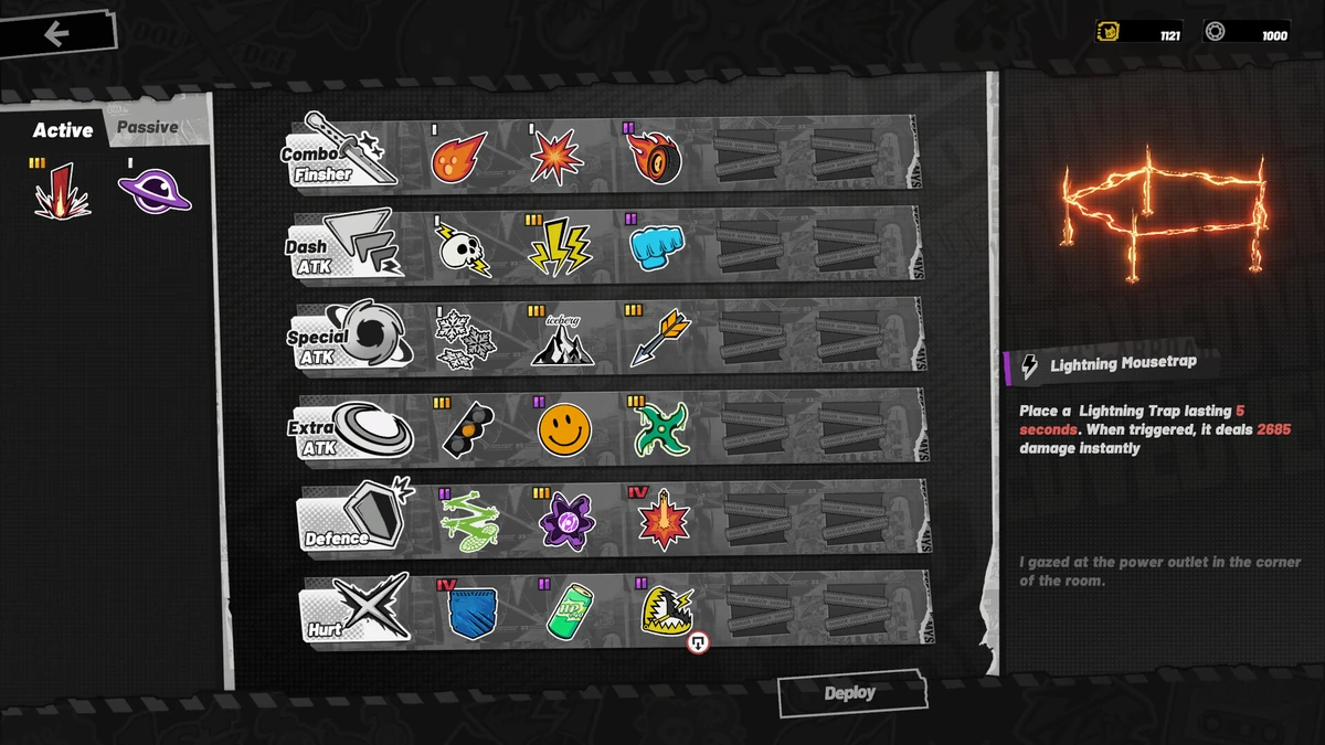 เมนูแถว Combo Finisher และ Special ATK มีไอคอนบัฟ พร้อมแผง Lightning Mousetrap