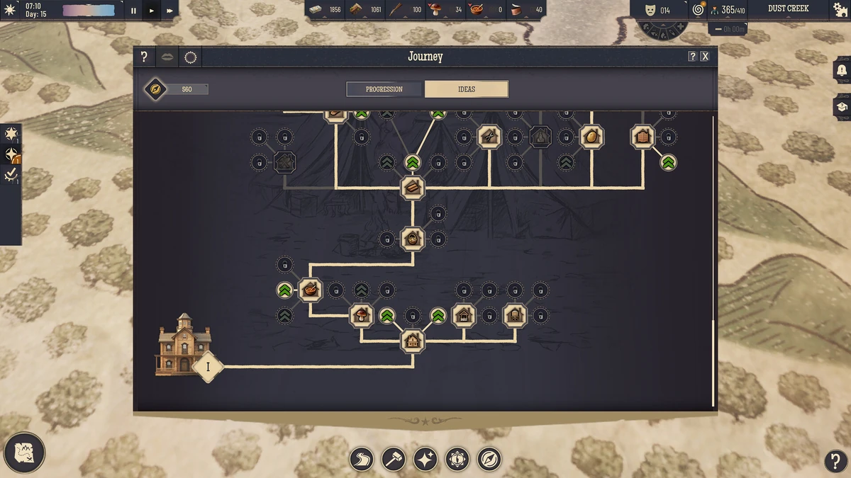 เมนู Journey แท็บ Ideas มีผังไอคอนเชื่อมเป็นแขนงและกุญแจล็อก