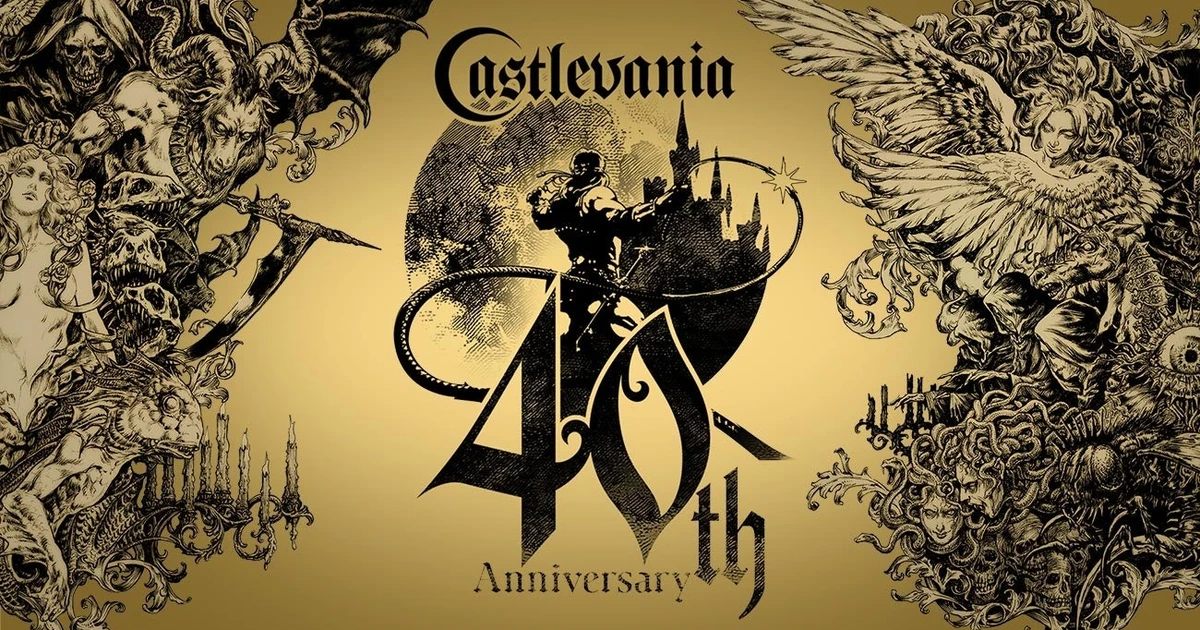 คีย์อาร์ตโทนสีน้ำตาลของ Castlevania มีชื่อเกมและตราครบรอบ 40 ปี