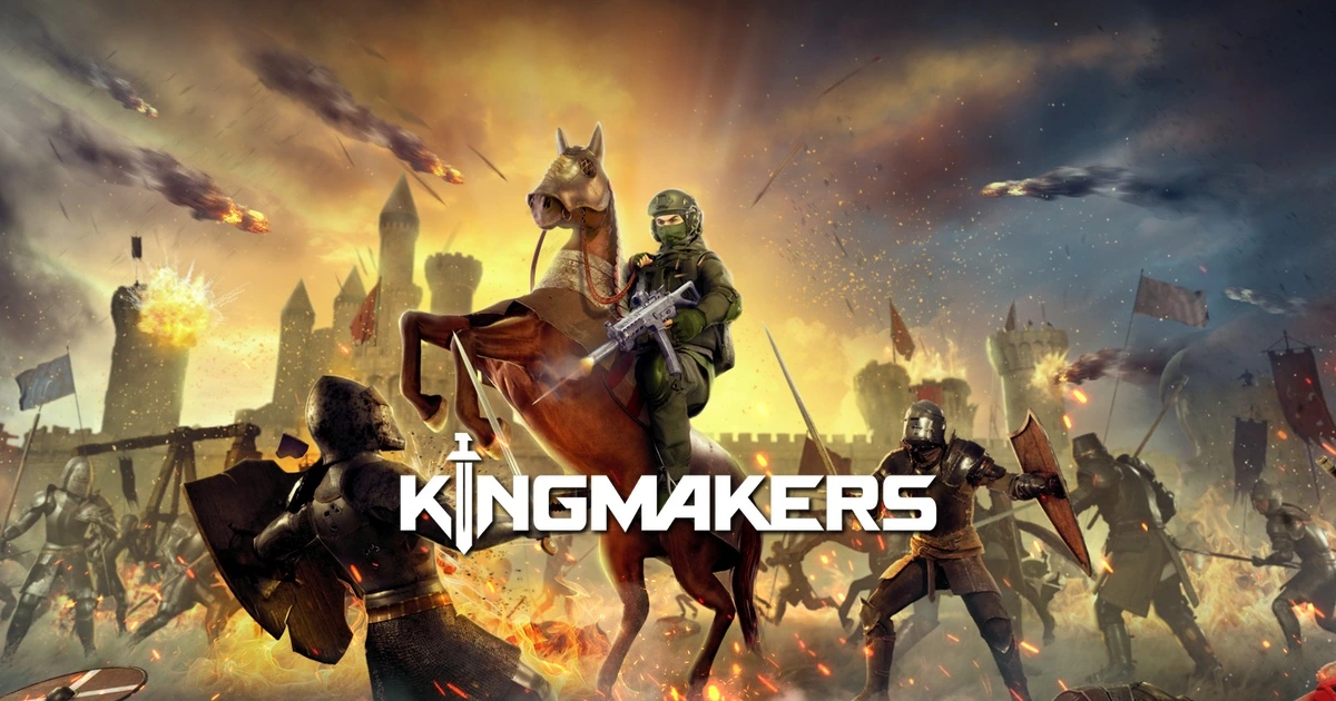 ภาพคีย์อาร์ตทางการเกม Kingmakers ทหารโมเดิร์นบนหลังม้าถือปืนไรเฟิลประจันหน้าอัศวินยุคกลาง