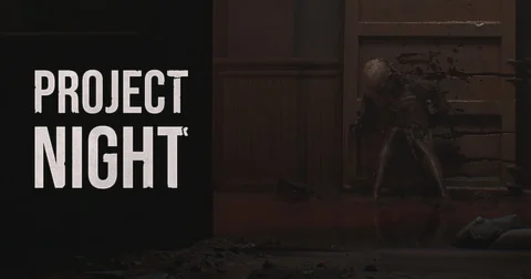 ภาพปกทางการของเกม Project Night มีโลโก้ชื่อเกมบนพื้นหลังโทนดาร์กสยองขวัญ