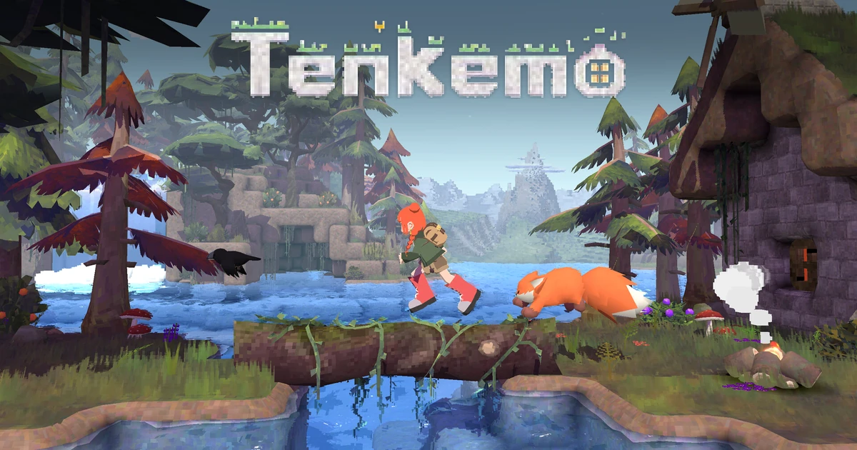 ภาพปก Tenkemo แสดงตัวละครเดินบนท่อนไม้กับสัตว์คู่หูในป่า พร้อมโลโก้เกมทางการ