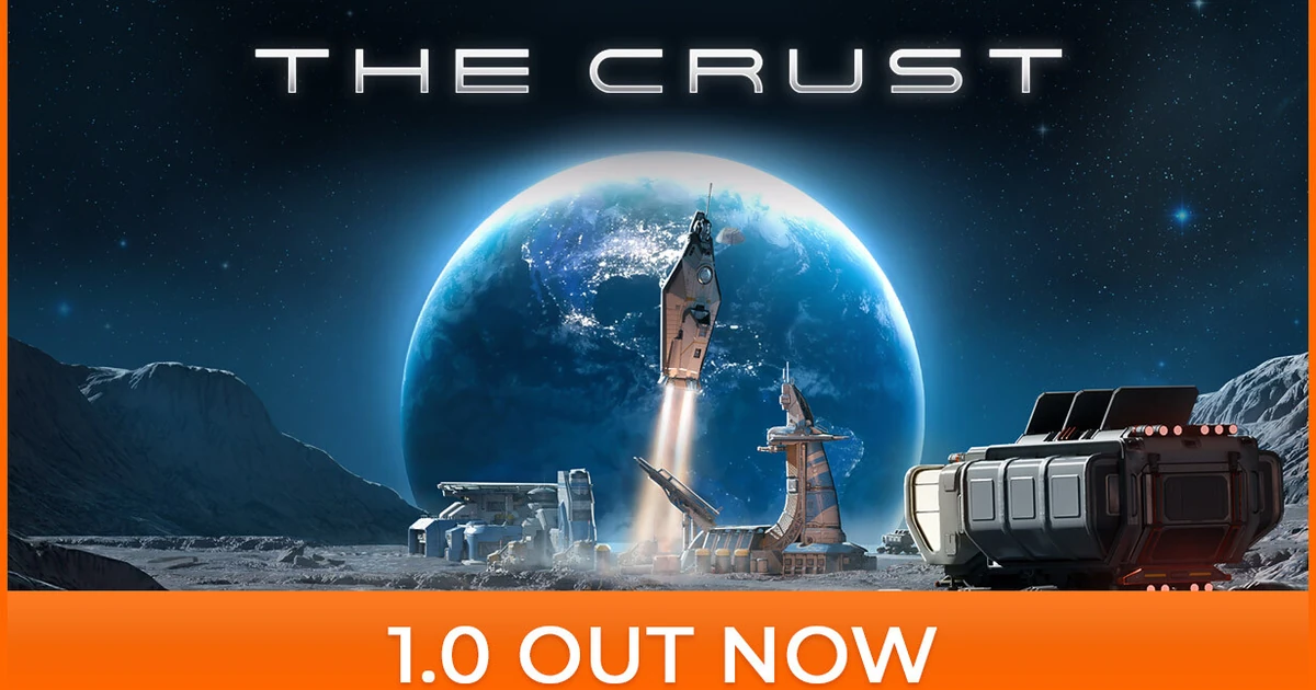 จรวดทะยานเหนือฐานบนพื้นหิน มีดาวเคราะห์สีน้ำเงินและชื่อ The Crust