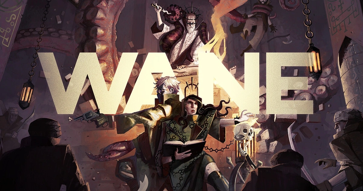 ภาพคีย์อาร์ตหลักเกม WANE ธีม Industrial Noir โชว์ตัวละครเอกและโลโก้เกมทางการ