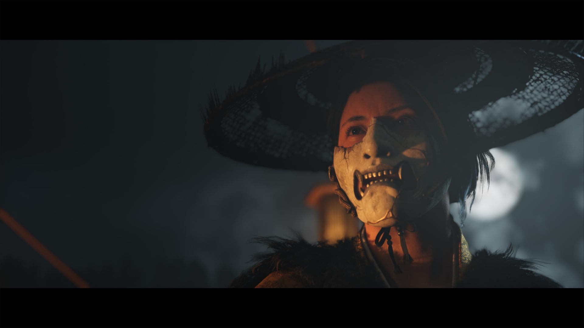 Atsu สวมหน้ากากใน Ghost of Yōtei