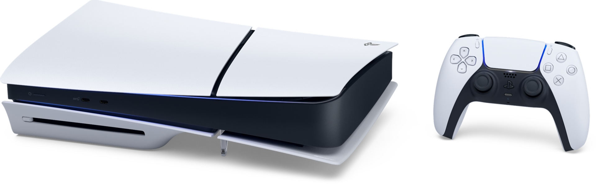 เครื่อง PlayStation 5 รุ่นมาตรฐานและคอนโทรลเลอร์ DualSense สีขาว