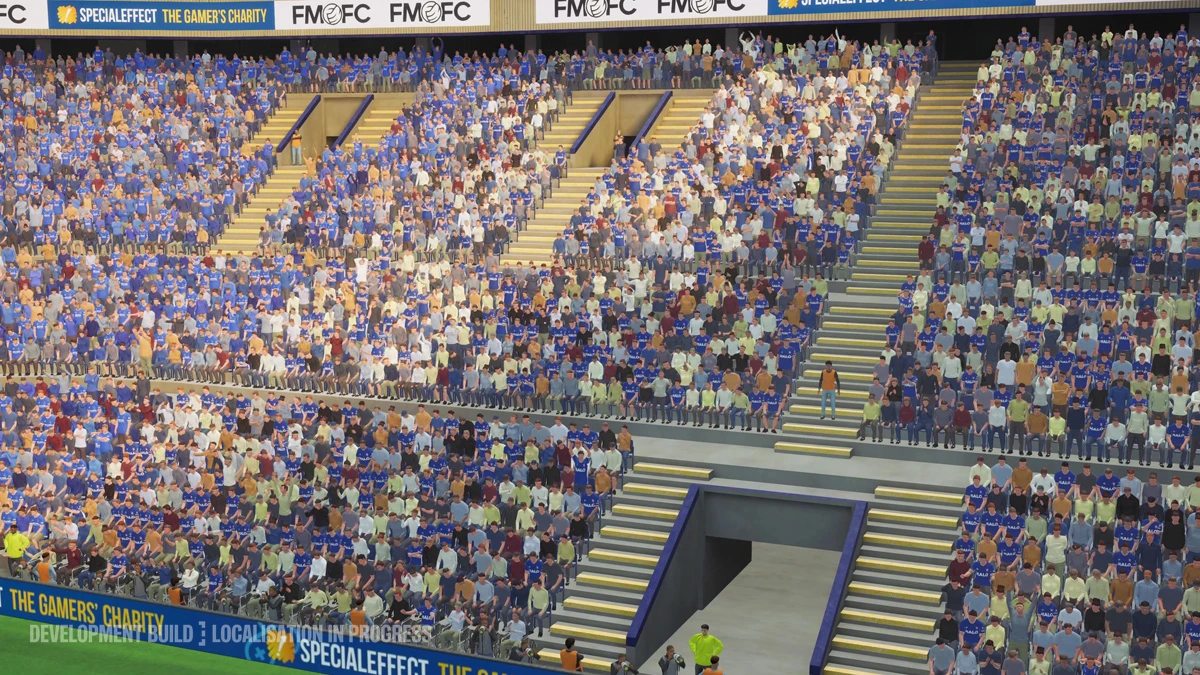 กองเชียร์นั่งอยู่บนอัฒจันทร์ใน Football Manager 27