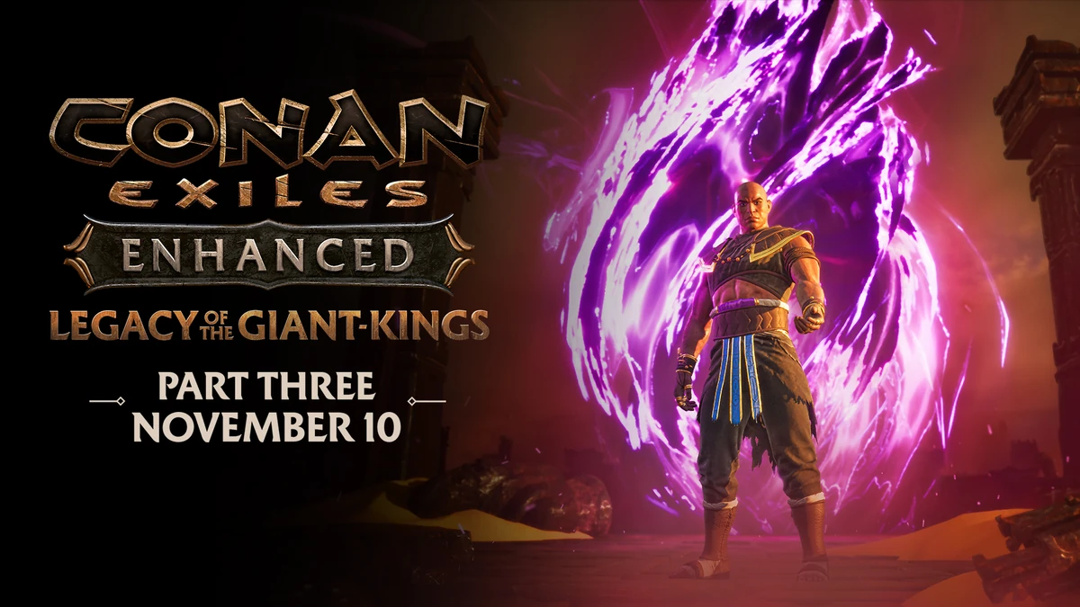 อาร์ต Legacy of the Giant-Kings พร้อมตัวละครหน้าวงพลังสีม่วงและข้อความ Part Three November 10