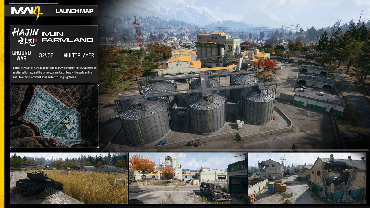 การ์ด Imjin Farmland มีทุ่งนาและไซโล พร้อมป้าย 32v32