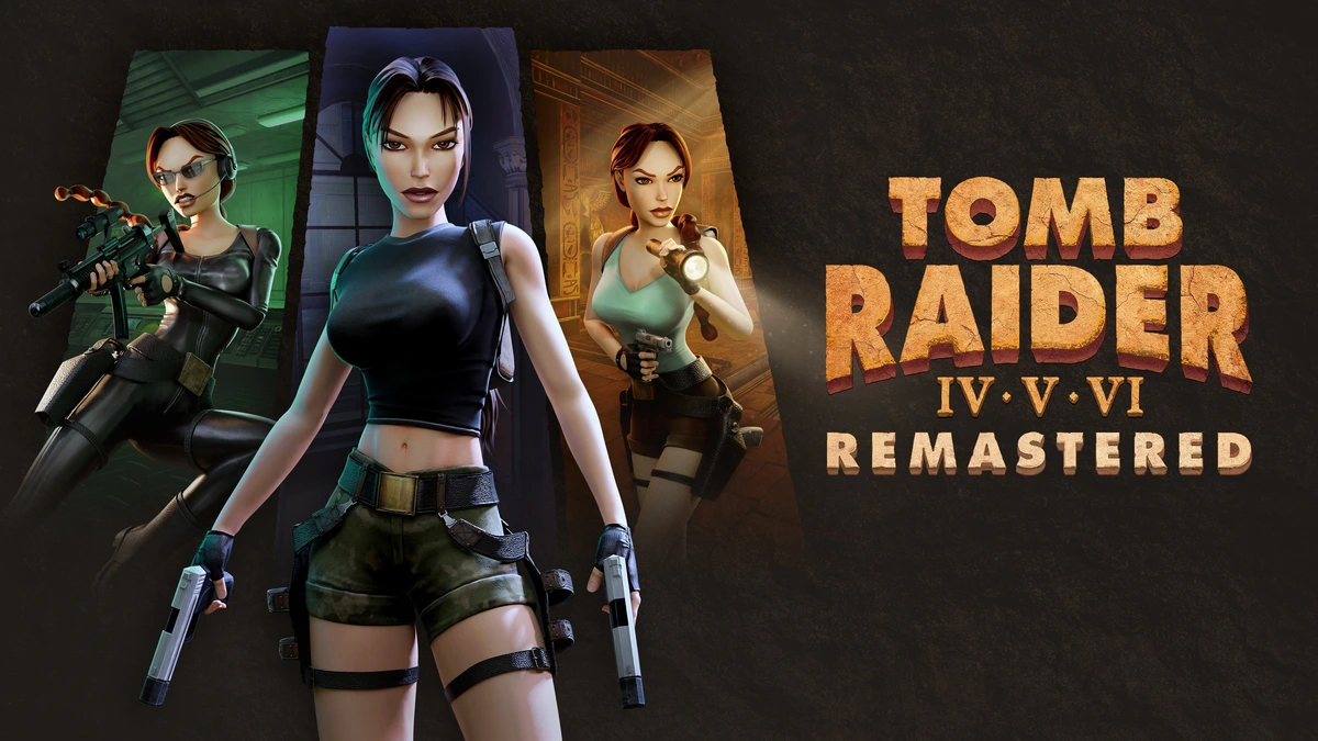 คีย์อาร์ต Tomb Raider IV V VI Remastered พร้อมตัวละครหญิงถืออาวุธสามภาพ