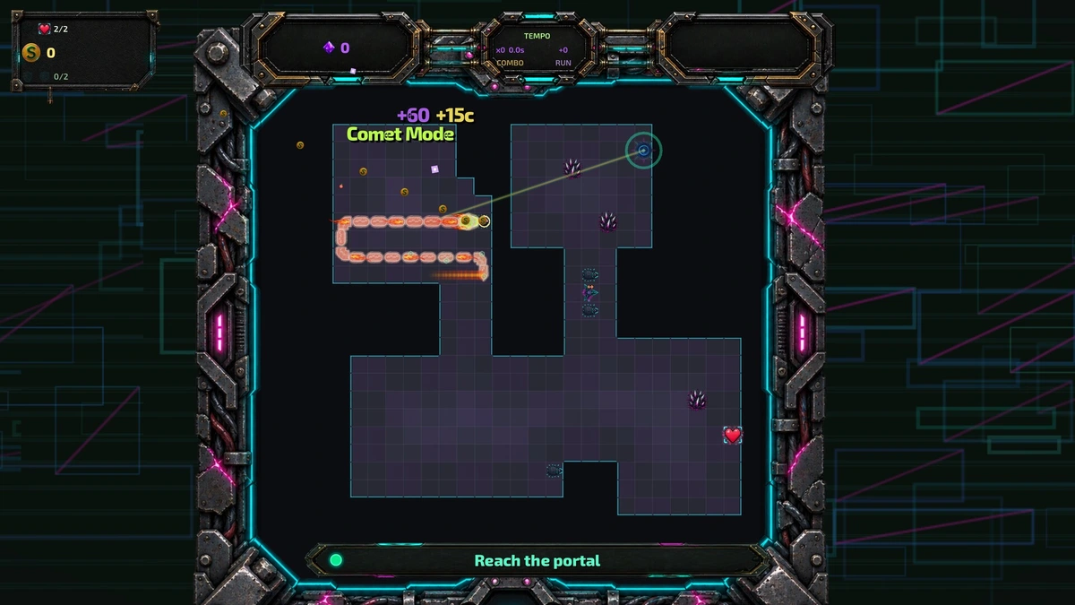 งูในสนามกริดพร้อมข้อความ Comet Mode ใน Snake: Gridbreaker