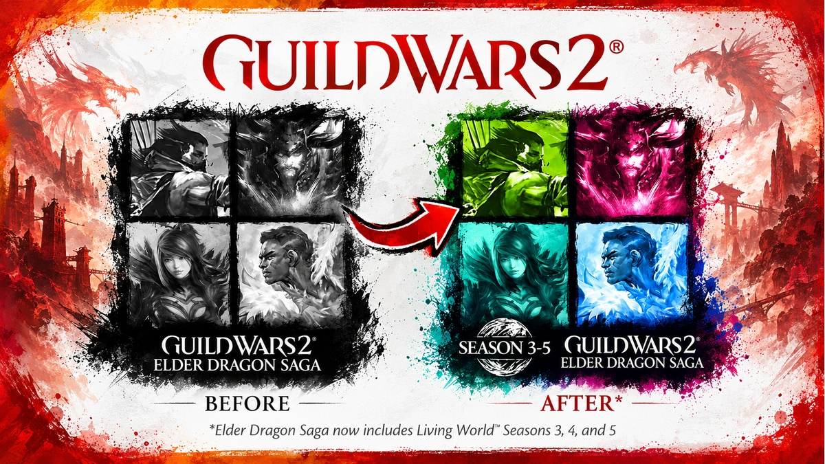 ภาพเปรียบเทียบ Elder Dragon Saga ก่อนและหลังเพิ่ม Living World Season 3–5