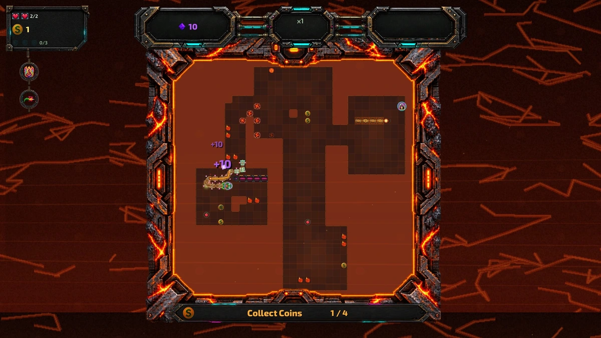 งูในสนามสีส้มพร้อมเป้าหมายเก็บเหรียญ ใน Snake: Gridbreaker