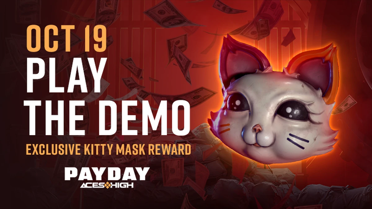 คีย์อาร์ตหน้ากากแมวพร้อมข้อความ PLAY THE DEMO และ EXCLUSIVE KITTY MASK REWARD
