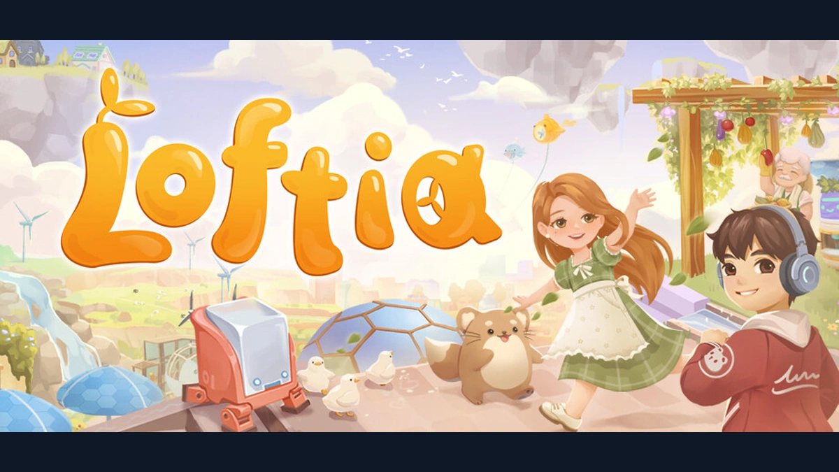 Loftia โลโก้สีส้มกับตัวละครในฉากสีสว่าง บนปกเกมจากหน้าร้าน Steam