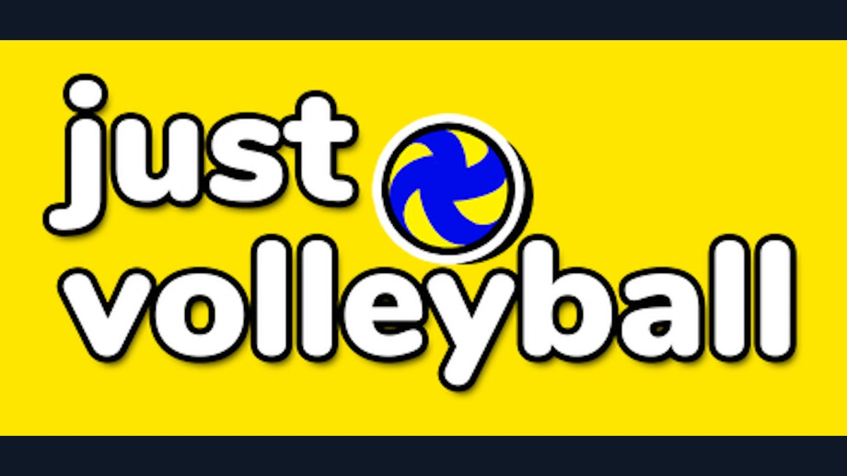 just volleyball โลโก้ตัวอักษรสีขาวและลูกวอลเลย์บอลบนพื้นเหลือง บนปกเกมจากหน้าร้าน Steam