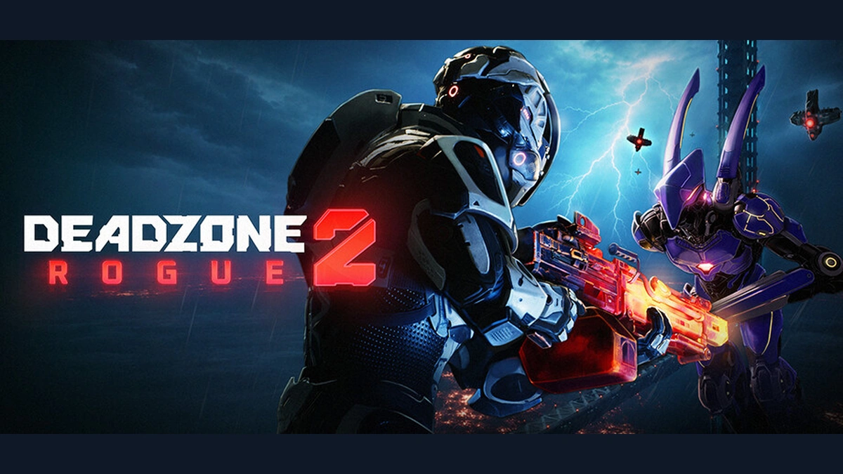 Deadzone Rogue 2 โลโก้สีขาวแดงข้างตัวละครสวมเกราะถืออาวุธ บนปกเกมจากหน้าร้าน Steam