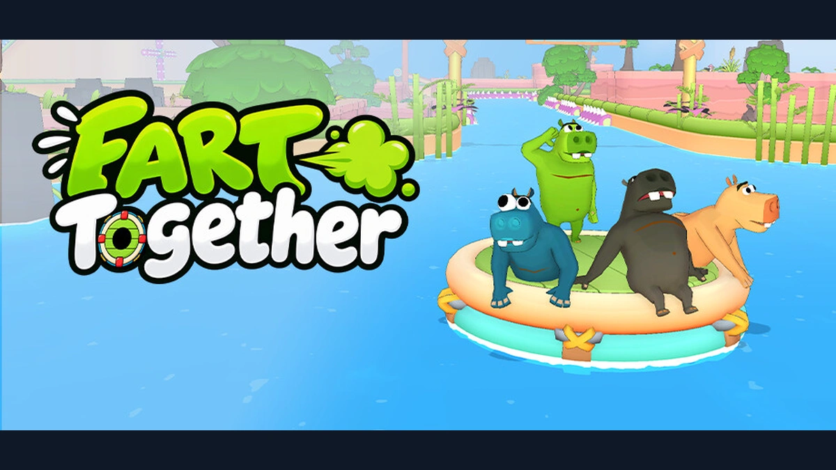 Fart Together โลโก้สีเขียวขาวกับตัวละครการ์ตูนหลากสี บนปกเกมจากหน้าร้าน Steam