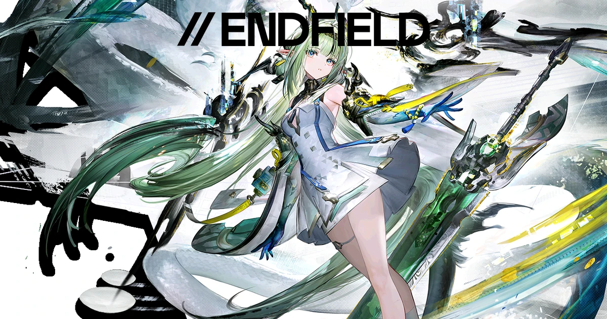ภาพ Key art ตัวละครผมเขียวถืออาวุธท่ามกลางลายหมึก พร้อมโลโก้ Endfield สำหรับข่าว Sanctuary of Ink