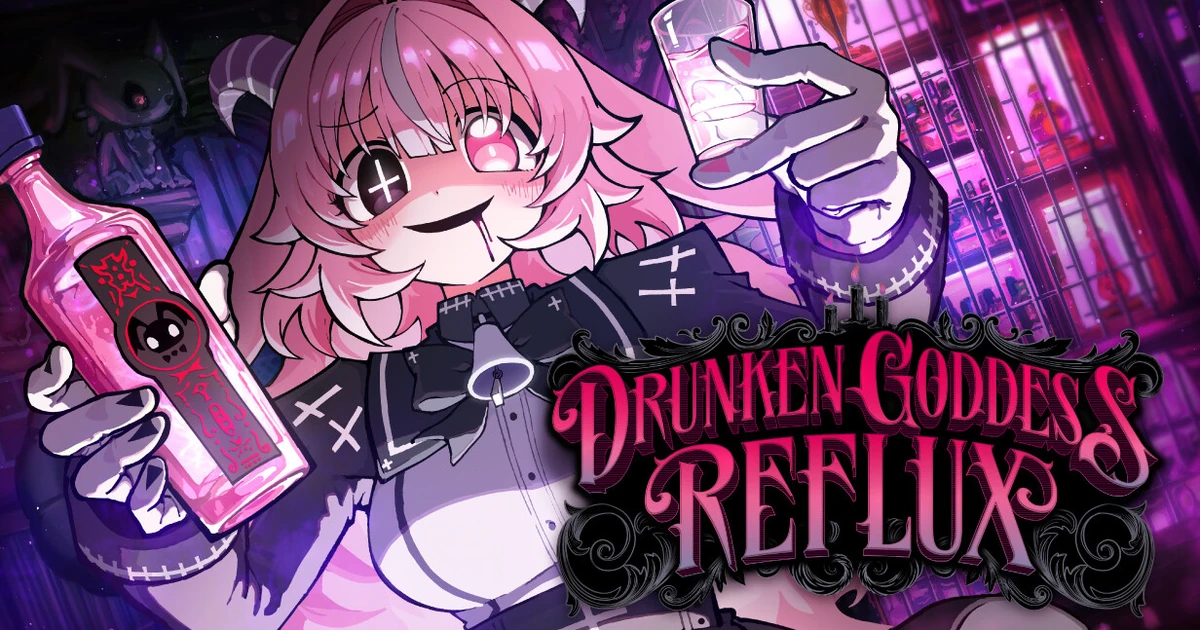 คีย์อาร์ต Drunken Goddess Reflux ปีศาจสาวถือขวดและยกแก้ว พร้อมชื่อเกม