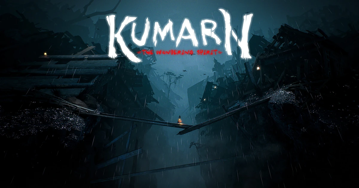 โลโก้ Kumarn: The Wandering Spirit วางเหนือฉากอาคารไม้และตัวละครร่างเล็กบนทางเดินไม้