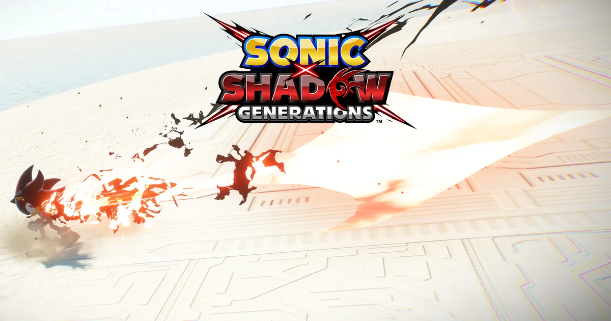 โลโก้ Sonic X Shadow Generations เหนือภาพ Shadow ที่ทิ้งรอยพลังงานขณะเคลื่อนที่