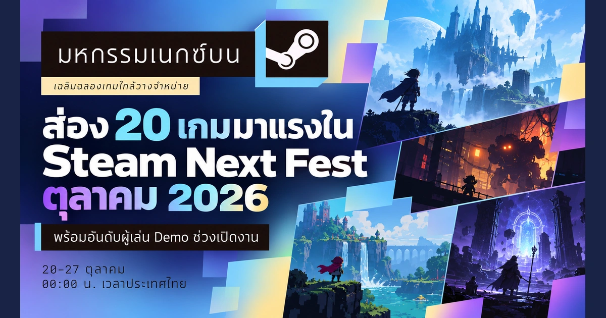 ปก Steam Next Fest 20 เกมมาแรง ตุลาคม 2026 พร้อมโลโก้ Steam และภาพแฟนตาซีที่เจ้าของจัดทำ