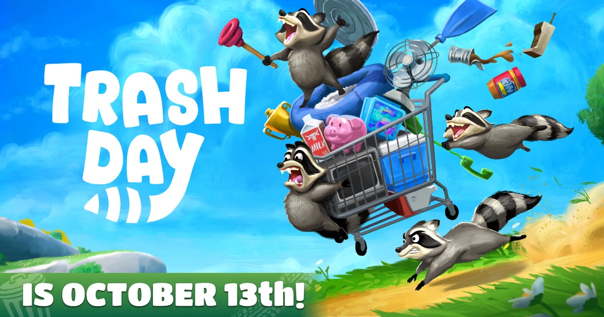 ภาพปกทางการ Trash Day แสดงโลโก้ แรคคูน รถเข็น และข้อความวันที่ 13 ตุลาคม
