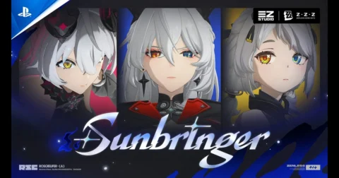 เกมเพลย์ Sunbringer ภาพโปรโมตแสดงใบหน้าตัวละครผมเงินทั้งสามคน